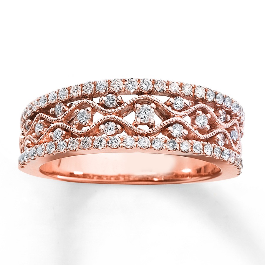 Antique Round Diamond Wedding Ring Band in Rose Gold - JeenJewels