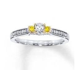 1/2 Carat Round White and Yellow Diamond Engagement Ring in Gold