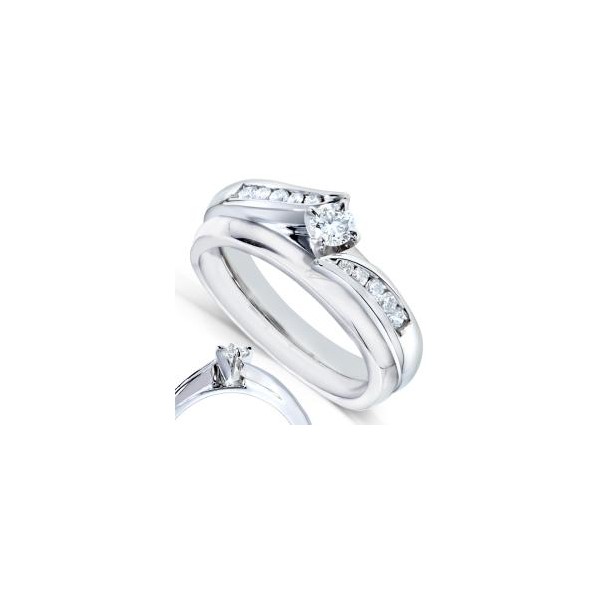 Half Carat Round Diamond Wedding Ring Set in White Gold - JeenJewels