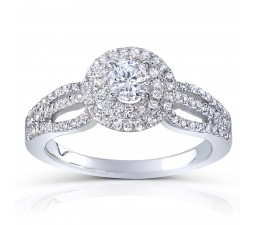1 Carat Double Halo Round Diamond Engagement Ring in White Gold