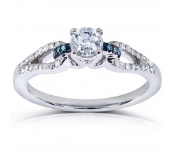 Inexpensive 1/2 Carat Round White and Blue Diamond Engagement Ring