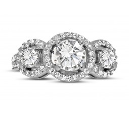 Unique Trilogy 1 Carat Round Diamond Engagement Ring in White Gold for Women