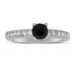 1 Carat Unique Black and White Round Diamond Engagement Ring in White Gold