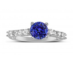 1 Carat Vintage Round cut Blue Sapphire and Diamond Engagement Ring in White Gold