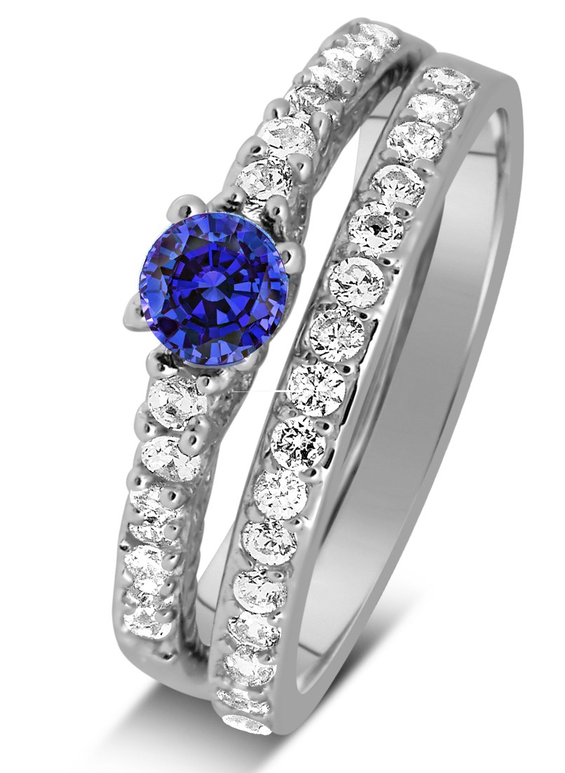 1.50 Carat Vintage Round cut Blue Sapphire and Diamond