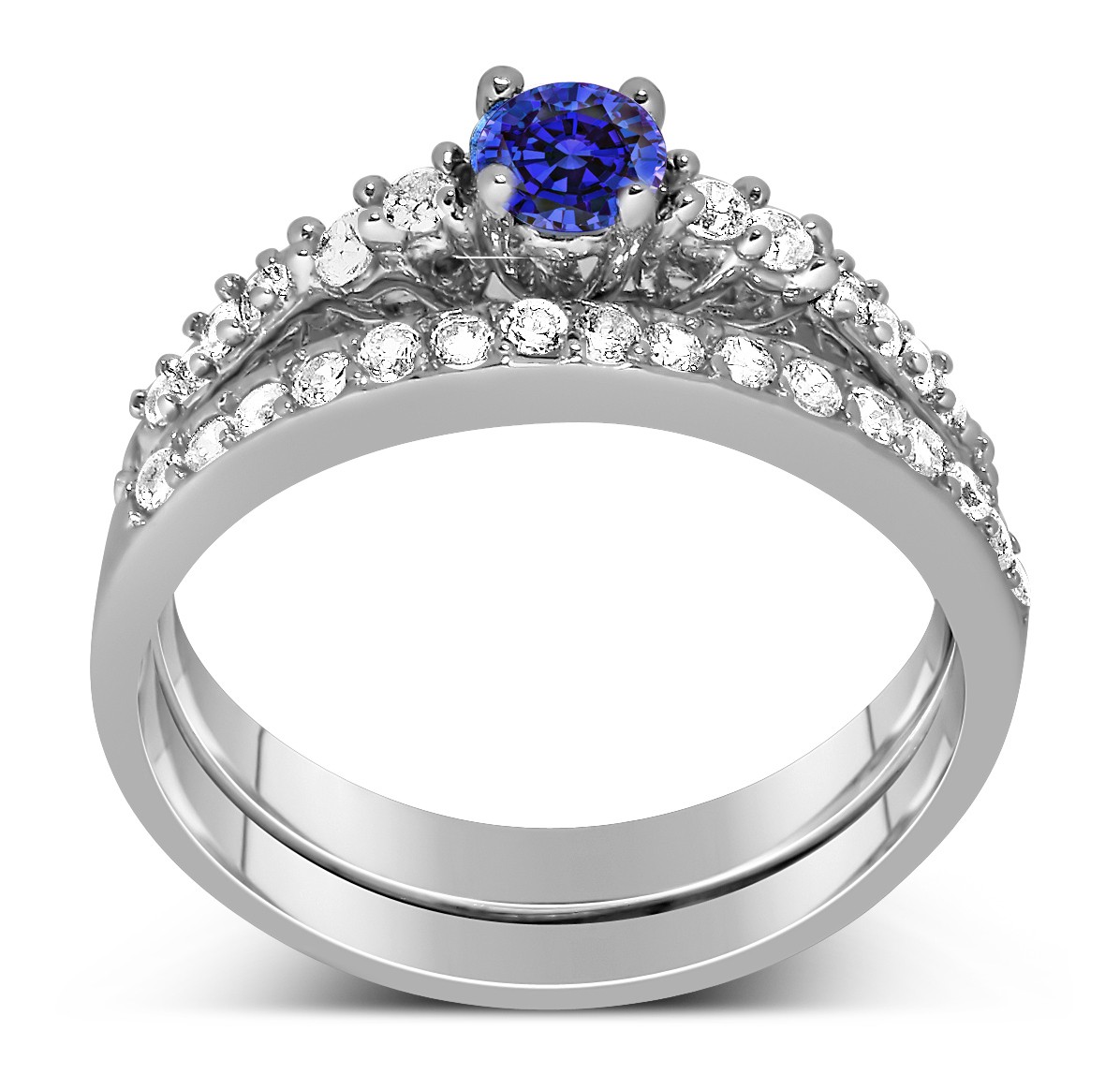 1.50 Carat Vintage Round cut Blue Sapphire and Diamond