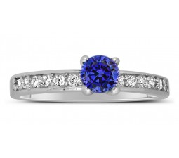 1 Carat Vintage Round cut Blue Sapphire and Diamond Engagement Ring in White Gold