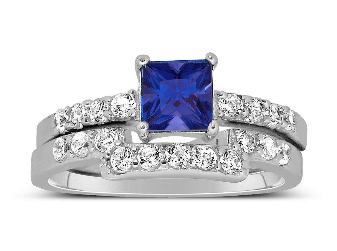 Luxurious 2 Carat Princess cut blue sapphire and White Diamond Wedding ...