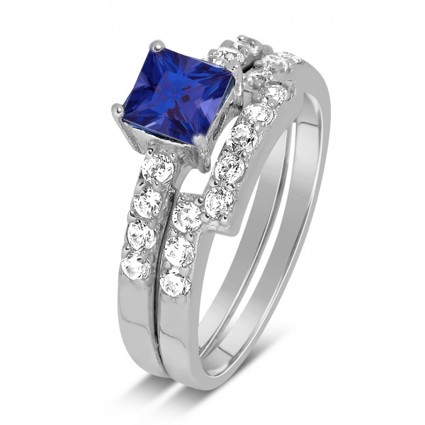 Luxurious 2 Carat Princess cut blue sapphire and White Diamond Wedding ...