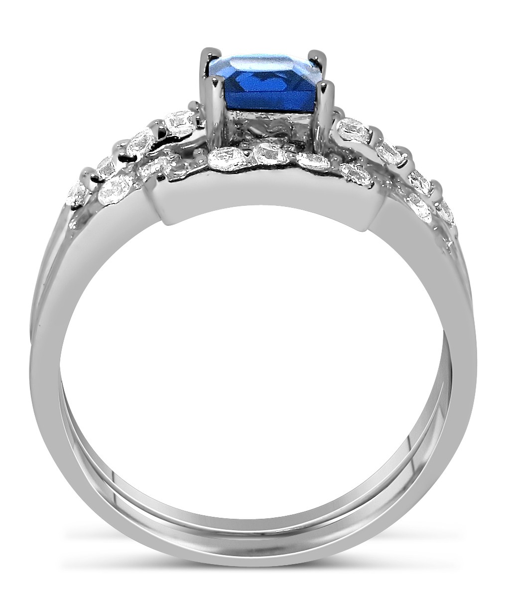 Luxurious 2 Carat Princess cut blue sapphire and White Diamond Wedding Ring Set JeenJewels
