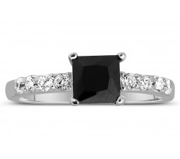 Luxurious 1 Carat Princess cut Black and White Diamond Engagement Ring