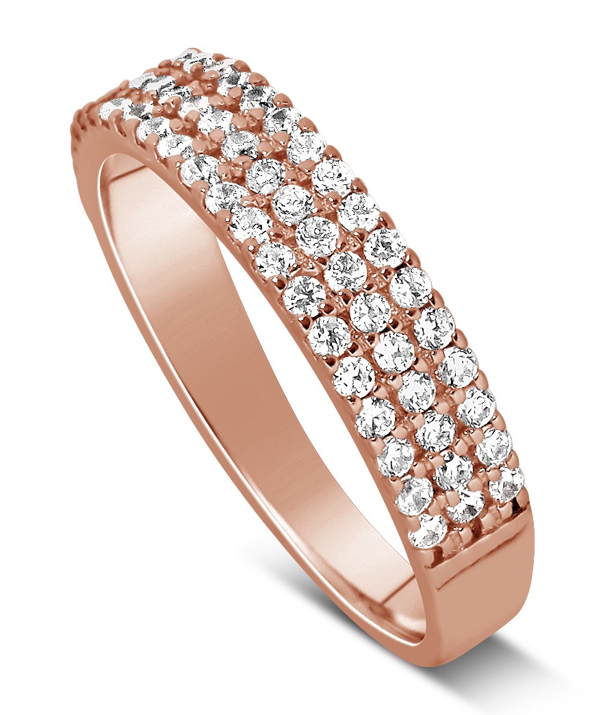 Unique 3 Row 1 Carat Round Diamond Wedding Ring Band in Rose Gold JeenJewels