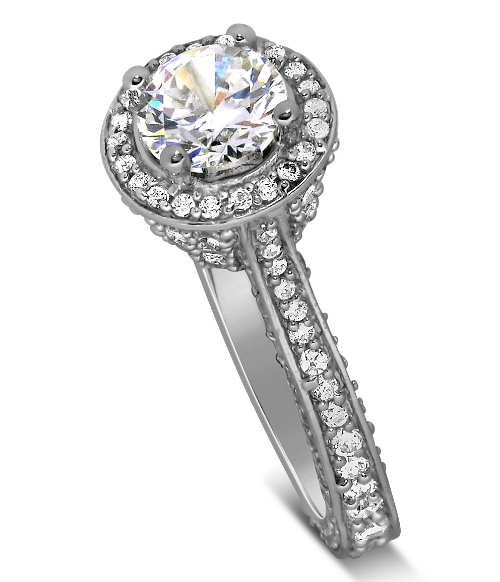 Designer 1 Carat Round Halo Diamond Engagement Ring for Women in White