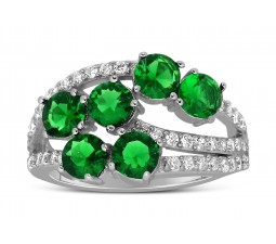 Unique 2 Carat Green Emerald and Diamond Ring for Women