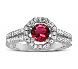 2 Carat Pink Sapphire and Diamond Halo Engagement Ring in White Gold