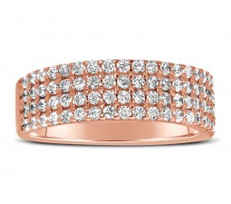 Unique 4 Row 1 Carat Round Diamond Wedding Ring Band in Rose Gold