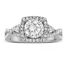 Unique 1 Carat Round Infinity Halo Diamond Engagement Ring in White Gold