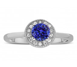 Unique 1.50 Carat Halo Sapphire and Diamond Engagement Ring in White Gold