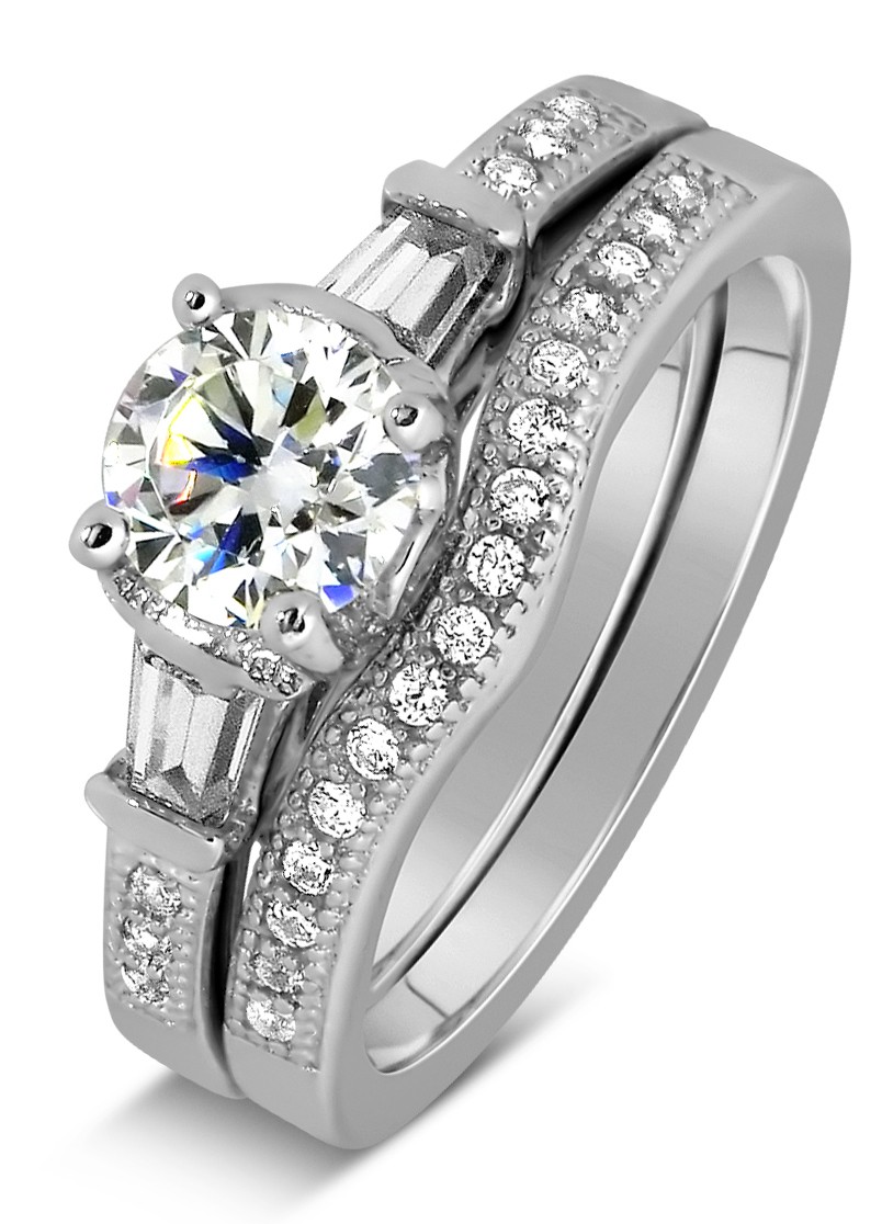Antique 1 Carat Round Diamond Wedding Ring Set for Her in White Gold ...