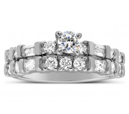 1 carat Round and Princess diamond Antique Bridal Ring Set in White Gold