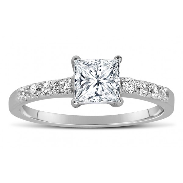 1 Carat Princess cut Diamond Engagement Ring in 14k White Gold