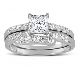 1 Carat Princess cut Diamond Wedding Ring Set in White Gold