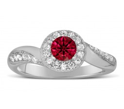 Antique Designer 1 Carat Red Ruby and Diamond Engagement Ring for Her in White Gold