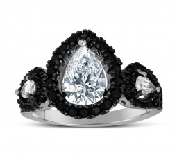 1 Carat unique black and white Pear shape Halo Engagement Ring in White Gold