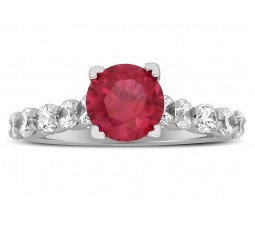 Luxurious 1.50 Carat Round Red Ruby and Diamond Engagement Ring in White Gold