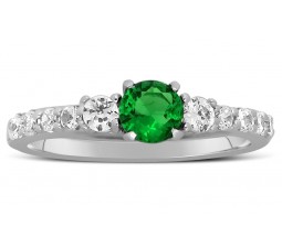 1 Carat Emerald and Diamond Engagement Ring in White Gold