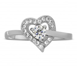 Half Carat Heart Shape Round Diamond Engagement Ring in White Gold