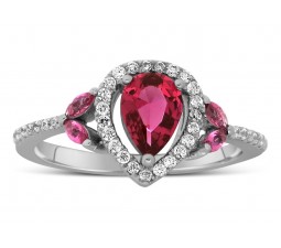 2 Carat Unique pear shape Pink Sapphire and Diamond Halo Ring in White Gold