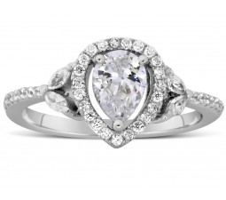 1 Carat Unique Pear and Marquise Diamond Engagement Ring in White Gold