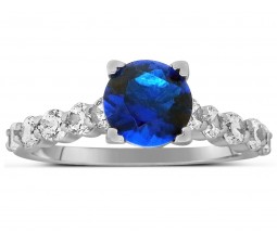 Luxurious 1.50 Carat Round Blue Sapphire and Diamond Engagement Ring in White Gold