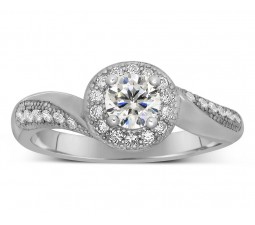 Antique Designer 1 Carat Round Diamond Engagement Ring for Her in White Gold