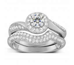 Antique Designer 2 Carat Round Diamond Bridal Ring Set for Her in White Gold