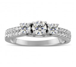 1 Carat Trilogy Design Three Stone Round Engagement Ring in White Gold