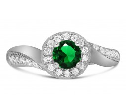 Antique Designer 1 Carat Emerald and Diamond Engagement Ring for Her in White Gold