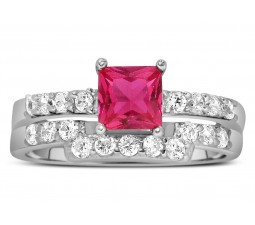 2 Carat Pink Sapphire and Diamond Wedding Ring Set in White Gold