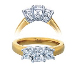 3/4 Carat Three Stone Princess Diamond Trilogy Engagement Ring for Her in yellow Gold