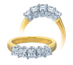 1 Carat Three Stone Princess Diamond Trilogy Engagement Ring for Her in yellow Gold