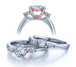 Half Carat Round Three Stone Wedding Ring Set for Her in White Gold