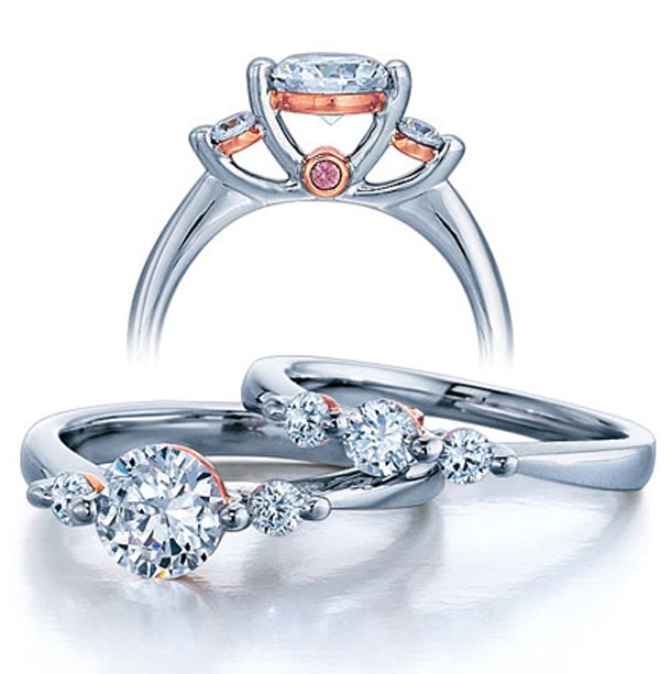 Three Stone Wedding Ring Set for Her JeenJewels