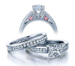 GIA Certified 2 Carat Princess cut Diamond Vintage Wedding Ring Set in White Gold