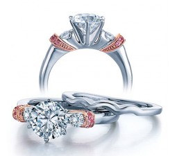 Designer Half Carat Round Diamond Wedding Ring Set in White Gold for Her