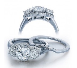 1 Carat Three Stone Trilogy Round Diamond Wedding Ring Set in White Gold