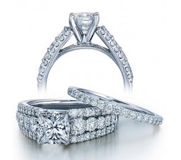Huge 2 Carat Princess Designer Wedding Ring Set in White Gold for Women
