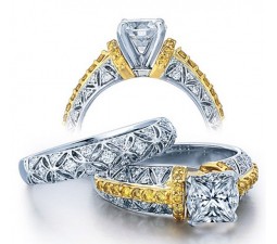 Huge 2 Carat Princess Designer Wedding Ring Set in White Gold for Women