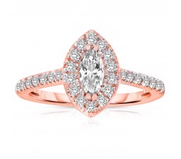 Half Carat Marquise cut Halo Diamond Engagement Ring in Rose Gold