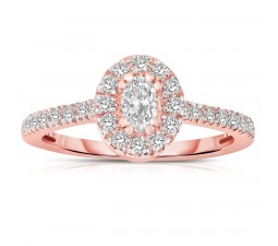 Half Carat Oval cut Halo Diamond Engagement Ring in Rose Gold